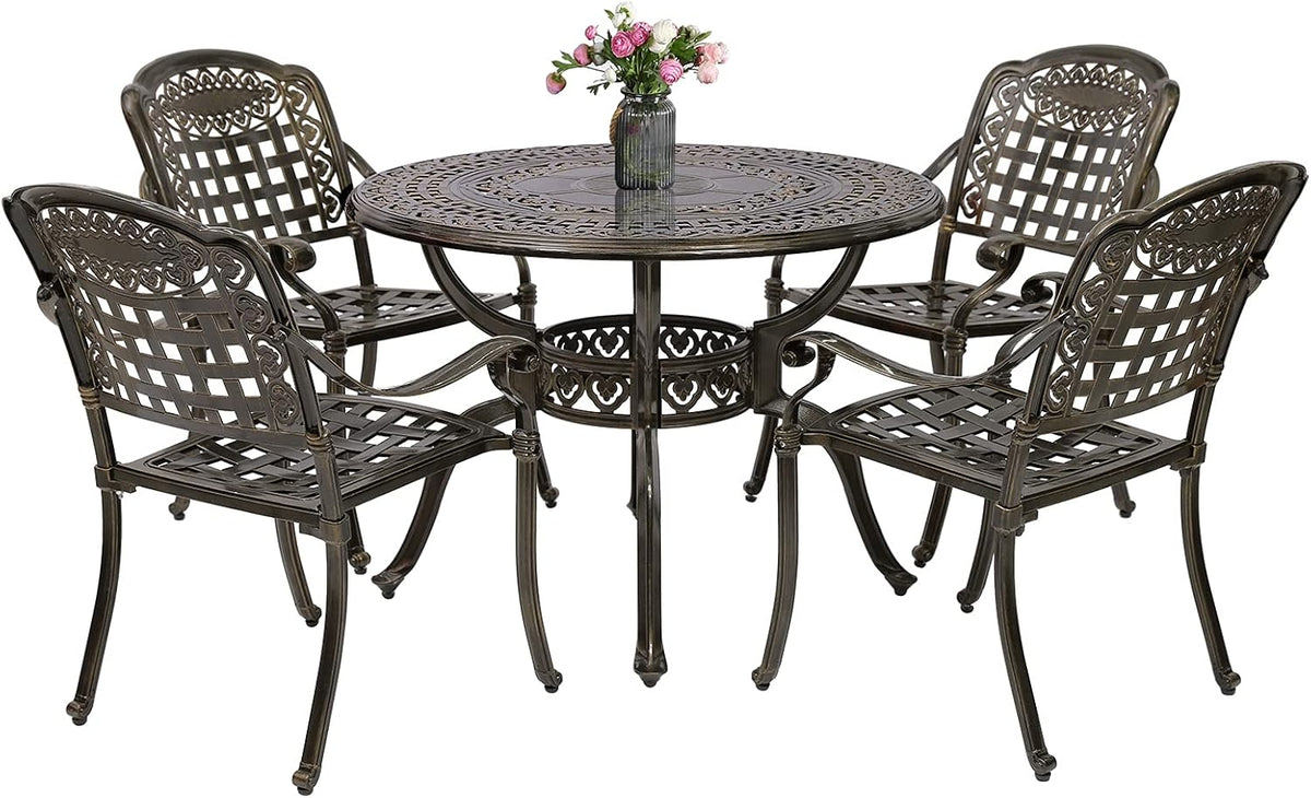 5 Piece All-Weather Cast Aluminum Patio Dining Set with Umbrella Hole R710