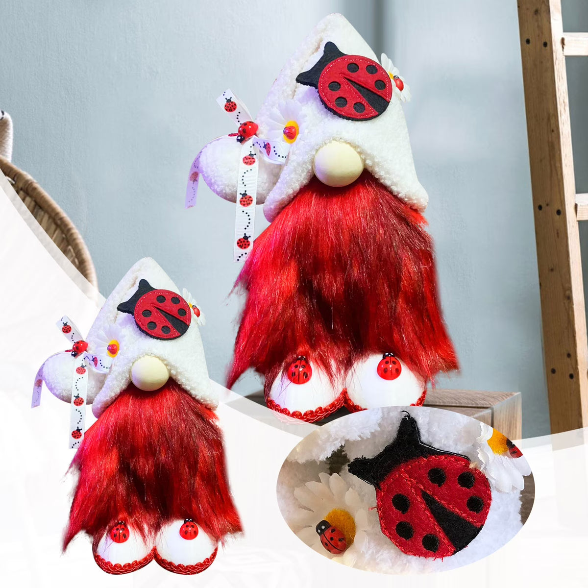 Ladybugs Daisy Gnome Holiday Ornament Doll Decorations W453