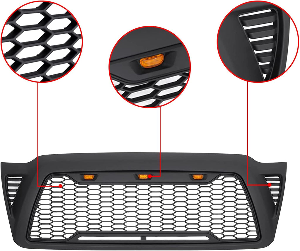 Matte Black Mesh Grille with 3 LED lights M917