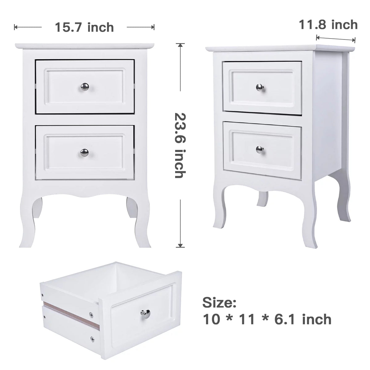 White Set of 2 Nightstand with 2 Drawer E5811