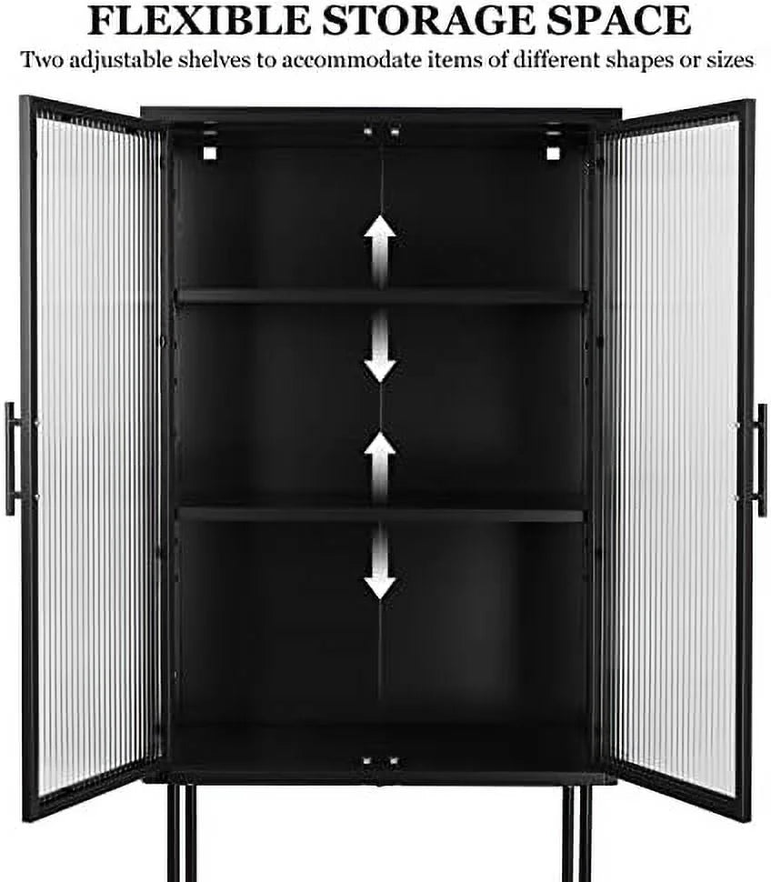 Tall Fluted Glass Door Cabinet with 2-Tier Adjustable Shelves Blue Z74910