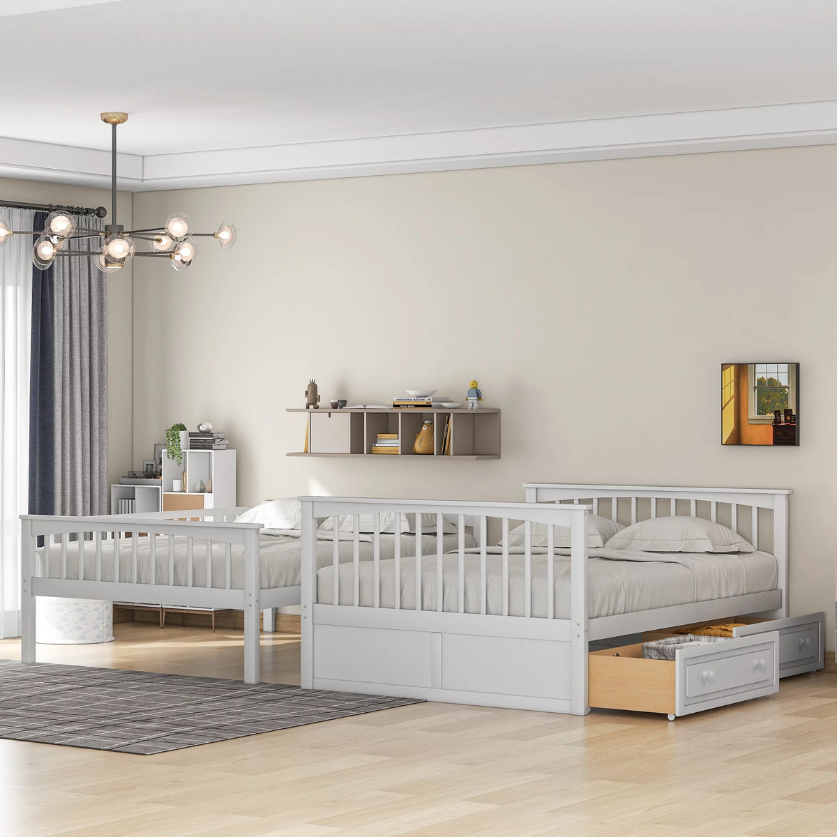 Pine Wood Full-Over-Full Bunk Bed with Storage I703522