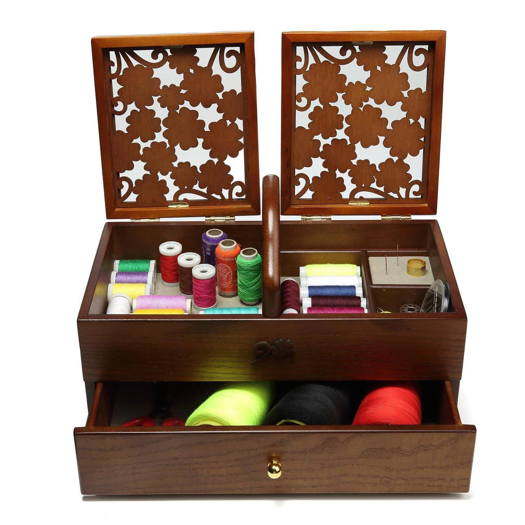 2 Tier Wooden Sewing Basket Jewelry Storage Box Organizer V16145