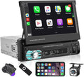 Single Din Car Stereo with CarPlay, 7 Inch Flip Out Touchscreen Car Radio, Bluetooth FM I120