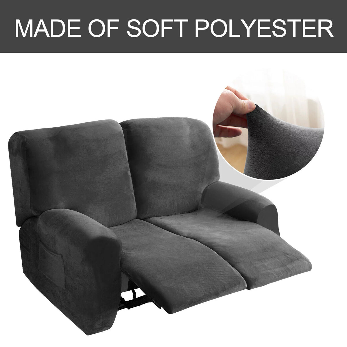 Dark Grey 6 Pieces 2-Seater Non-slip Recliner Loveseat Cover with Pocket Z350138