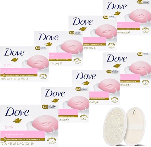 Beauty Bar Soap Bulk Pack of 8 Bars, 3.15 Ounce Each, Plus 1 Loofah Sponge Pad F466