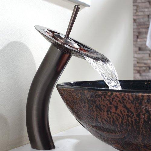 Lava Glass Vessel Sink and Waterfall Faucet Oil Rubbed Bronze Y74582