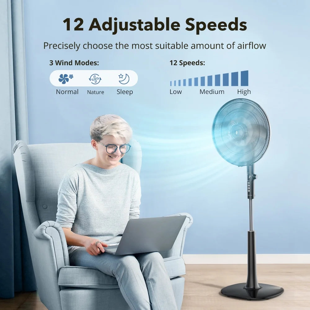 16 Adjustable Oscillating Pedestal Fan with Remote, Black Y865237