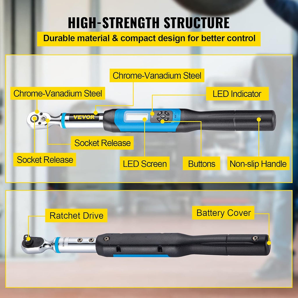 3/8 Drive Digital Torque Wrench with LED Display and Case J6507