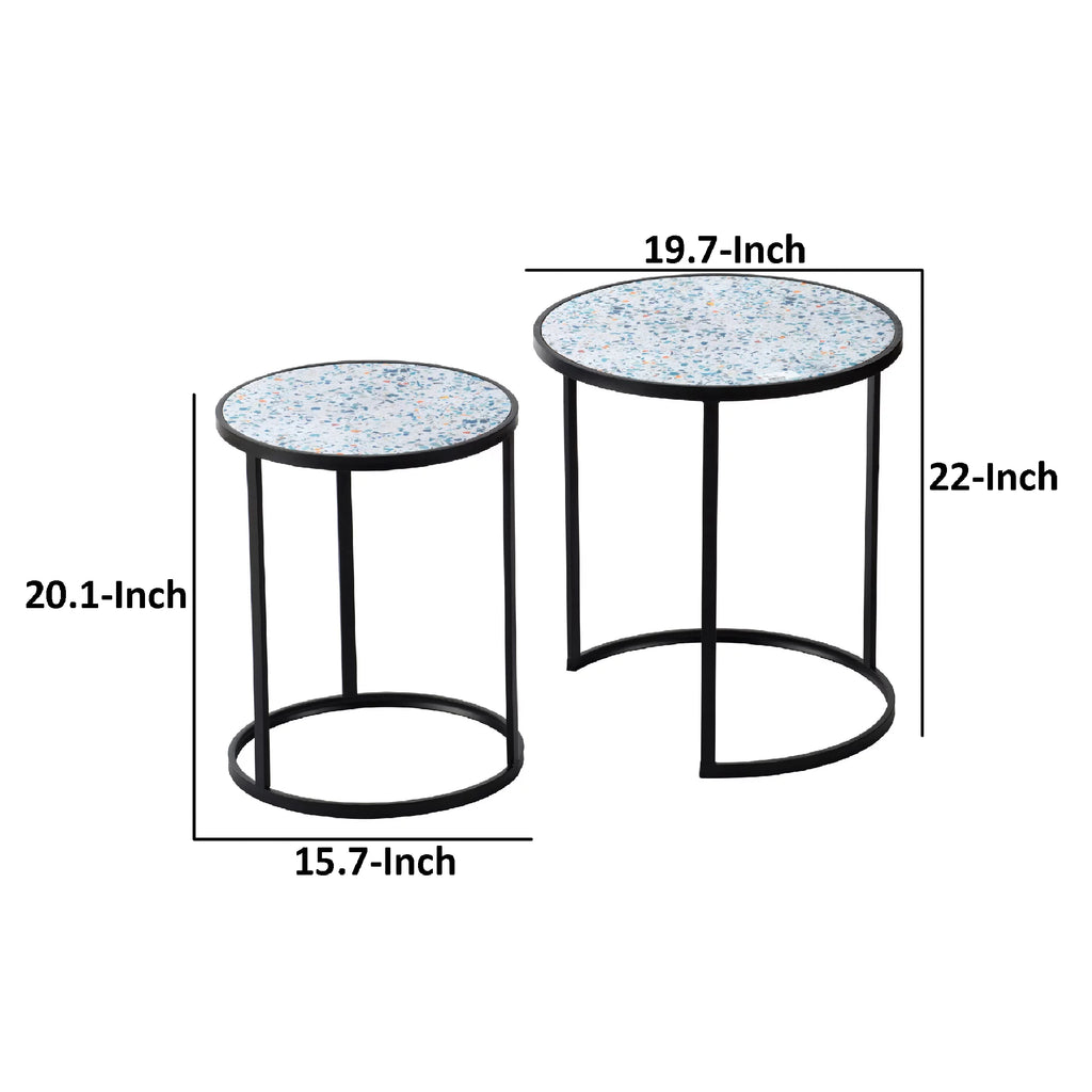 Round Wood Terrazzo Nesting Tables Set of 2 E446538