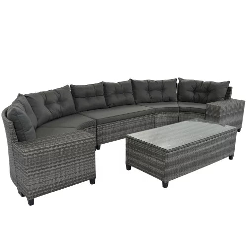 8 Pieces Outdoor Wicker Round Sofa Set with Coffee Table K136