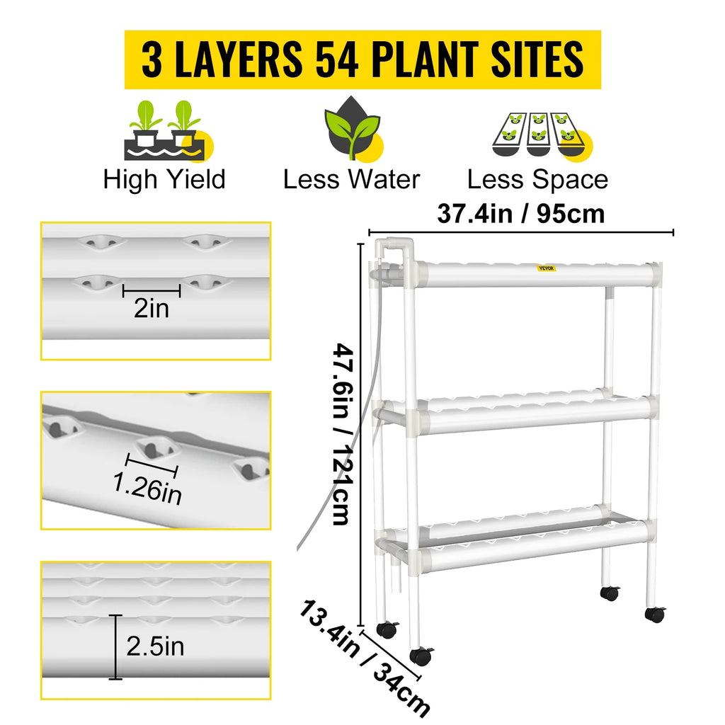 3 Layer 54 Plant Sites Hydroponic Grow Kit with Water Pump and Timer K901018