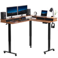 2-Tier 63" x 55" Corner Desk, Dark Walnut Top, Black Frame Y9058