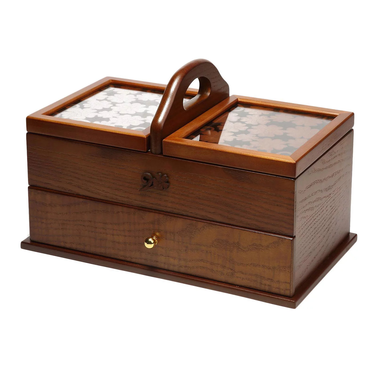 2 Tier Wooden Sewing Basket Jewelry Storage Box Organizer V16145