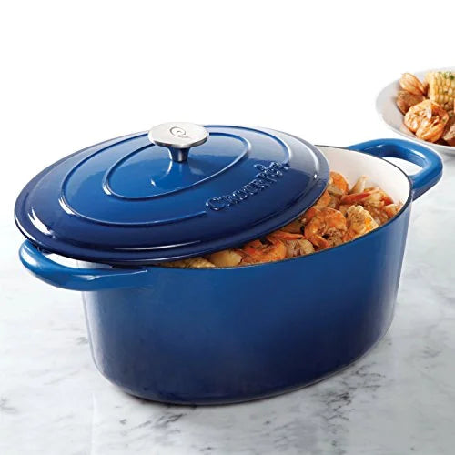 Enameled Cast Iron 7-Quart Oval Dutch Oven, Sapphire Blue F3998