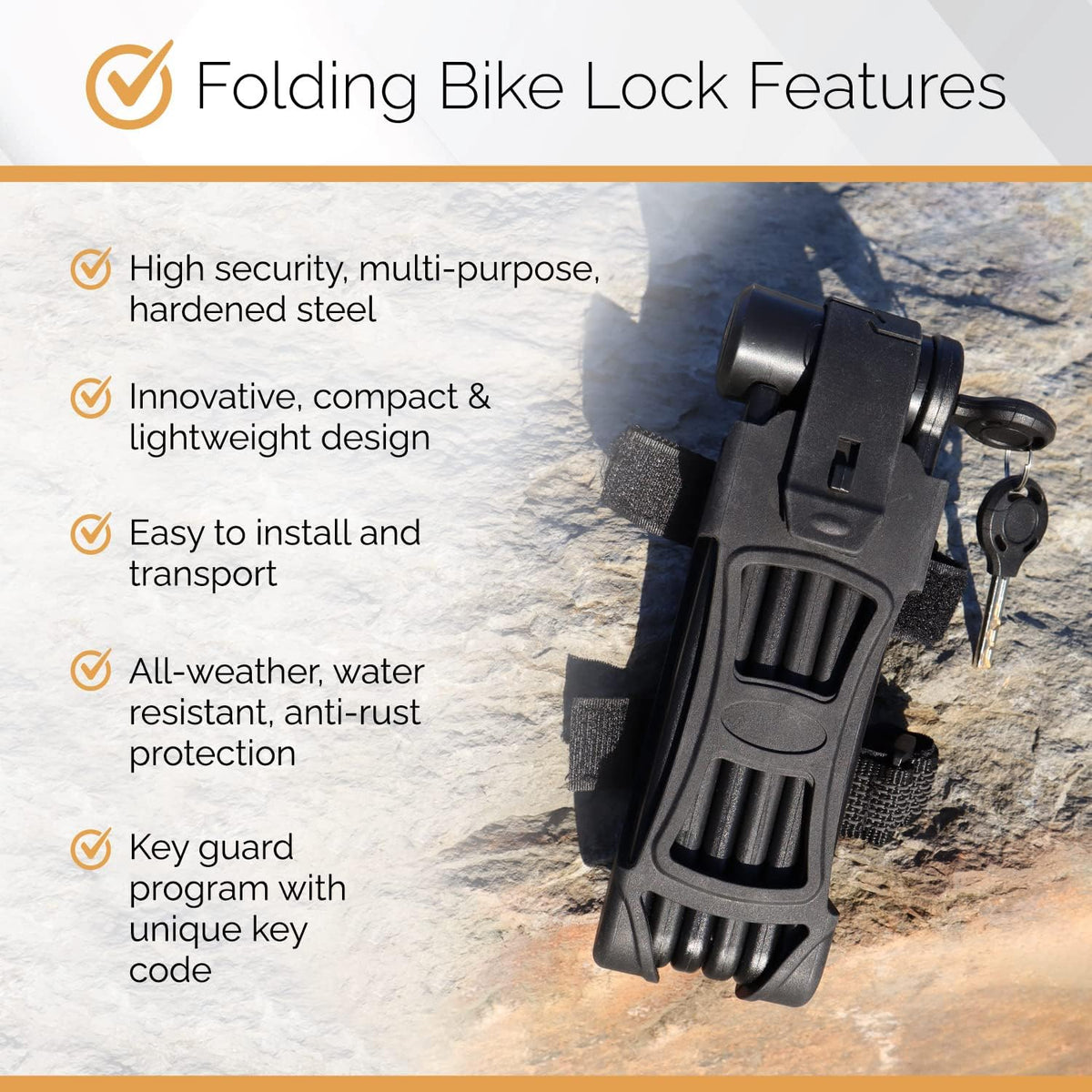 Heavy Duty Hardened Steel Folding Bike Lock with Mounting Case and Two Keys I62812