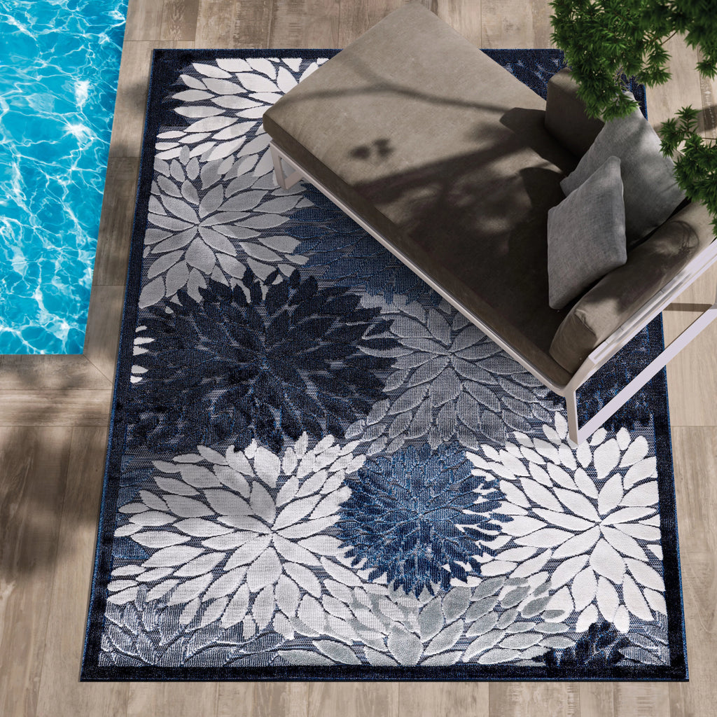 Navy Blue 8x10 Washable Indoor Outdoor Area Rug G7497