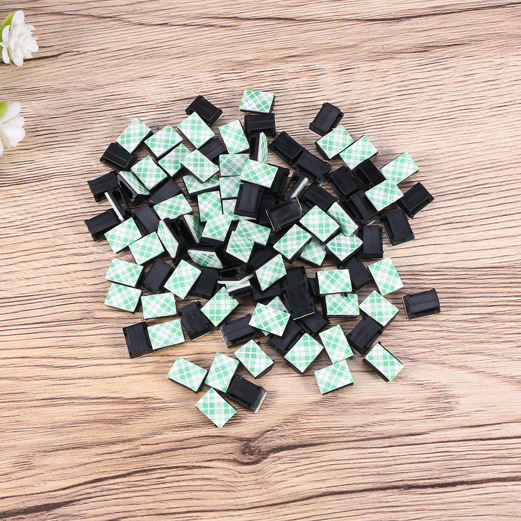100pcs Black Adhesive Cable Clips Wire Cord Holders W53723