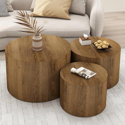 Round Wooden Nesting Coffee Table Set of 3 G498411