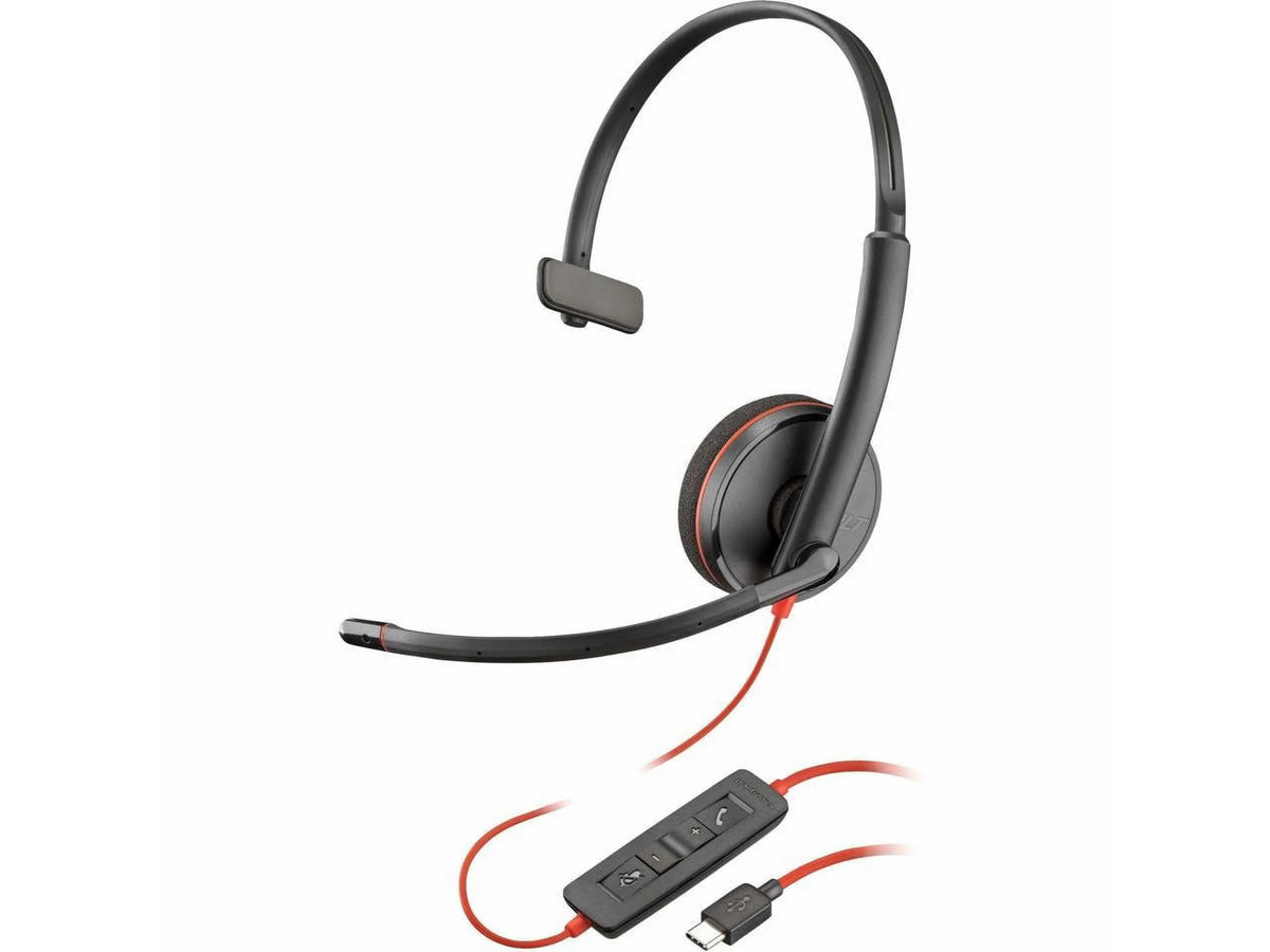 Black USB-C Wired On-ear Monaural Headset with Noise Cancelling Microphone Y13080