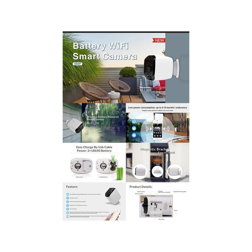 1080p Wi-Fi Battery IP Camera, Black D1866