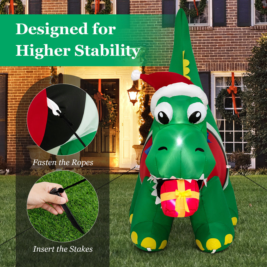 6 FT Christmas Inflatable Dinosaur with Gift Box LED Lights & Blower D2667