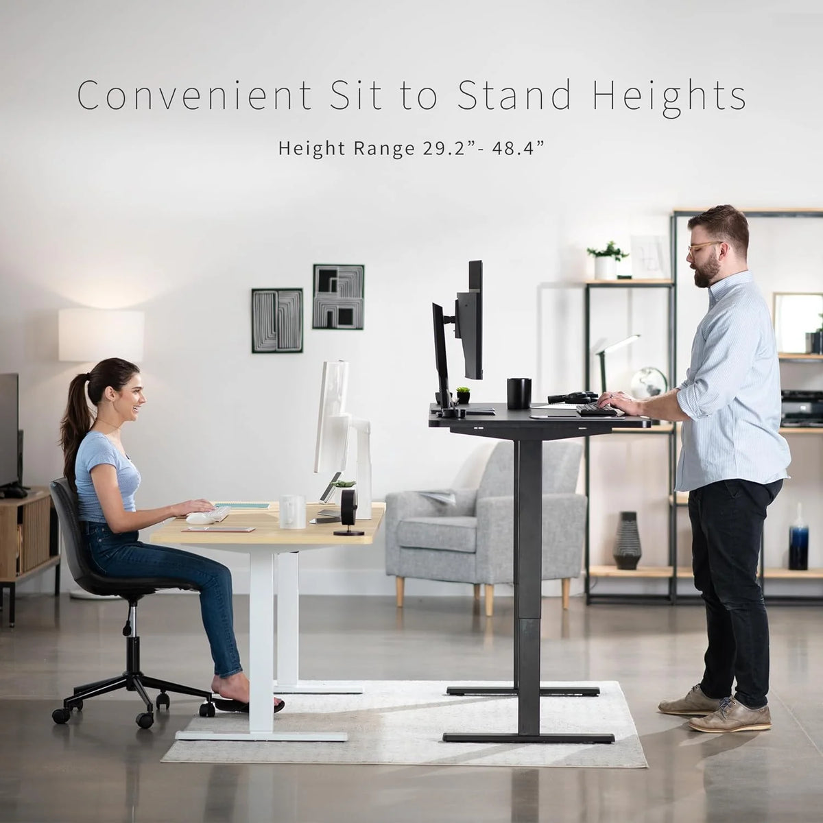 Black Table Top White Frame Electric Height Adjustable Stand Up Desk D84972