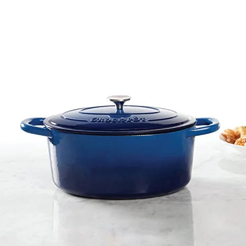Enameled Cast Iron 7-Quart Oval Dutch Oven, Sapphire Blue F3998