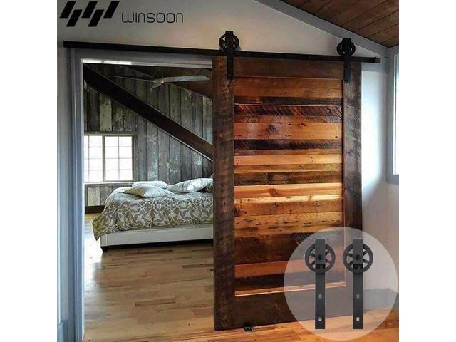 5-16FT Single Wood Sliding Barn Door Hardware Kit Carbon Steel I833381