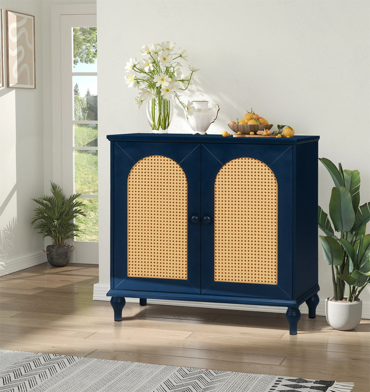 Rattan Storage Cabinet with Doors and Shelves C299