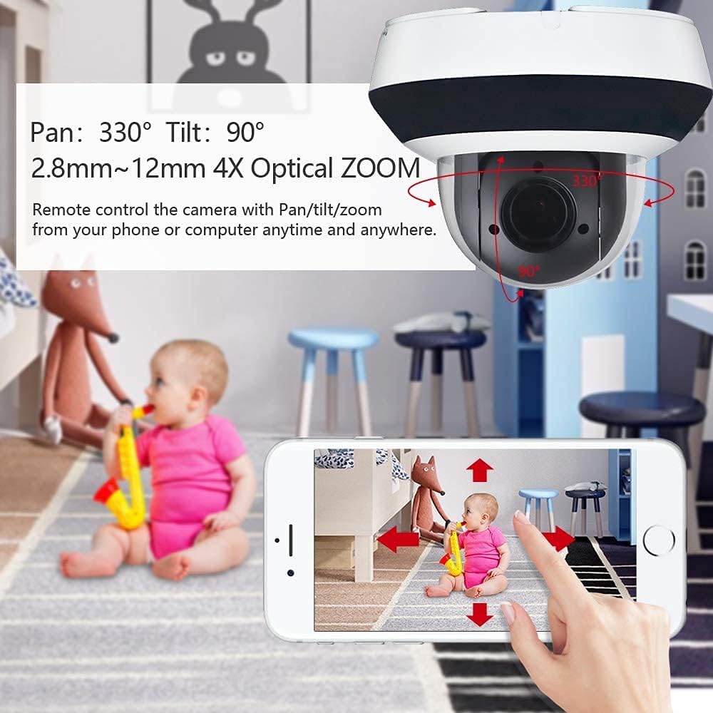 4MP HD POE PTZ IP Camera, 2.8mm~12mm 4X Optical Zoom, Smart IR Night Vision, H.265+, IP67 Waterproof G152772