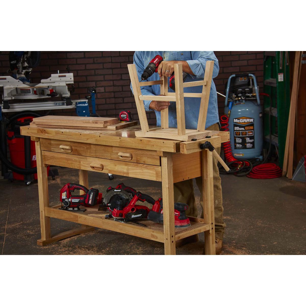 60 in. 3-Drawer Hardwood Workbench X43725