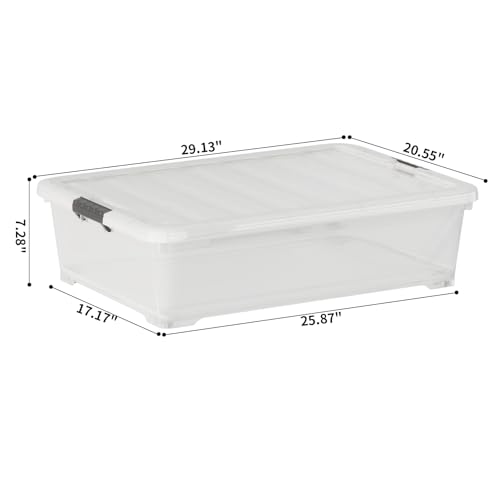 50 Quart Clear Plastic Under Bed Storage Box 3-Pack with Wheels M852
