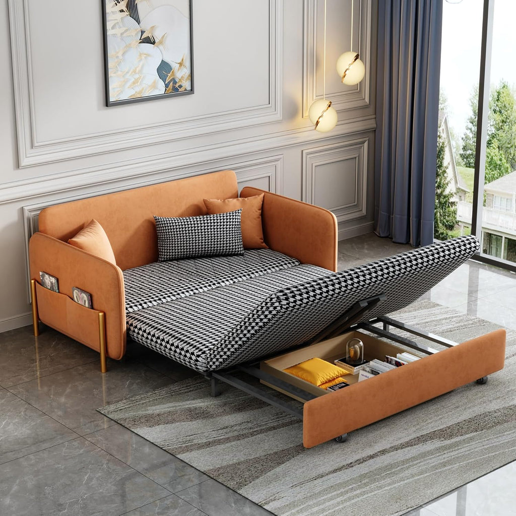 Orange Velvet Convertible Sleeper Sofa Bed H4347