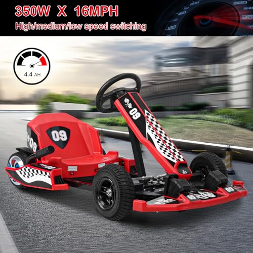 36v Electric Drift Kart with Adjustable Body Length, 3 Speed Mode, 350w Motor, Max Load 187lbs, Max Speed 16 Mph B884