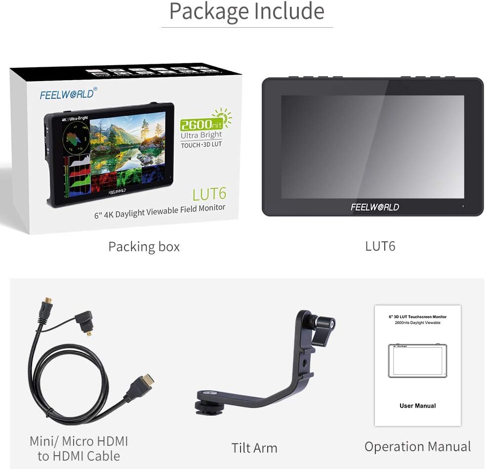 6 Inch 2600nits HDR Touch Screen DSLR Camera Field Monitor 4K HDMI Input Output 1920X1080 A24436