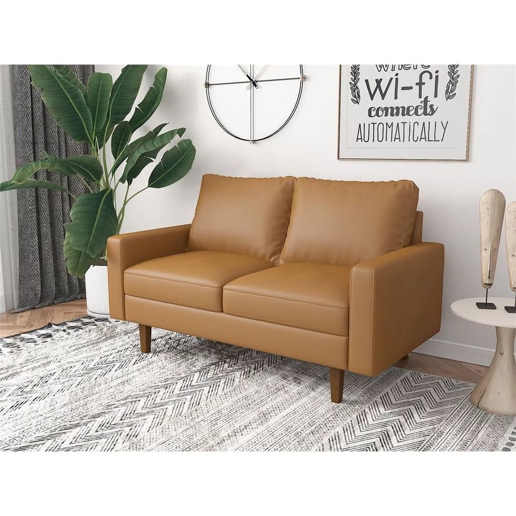 Brown Faux Leather Loveseat P1894
