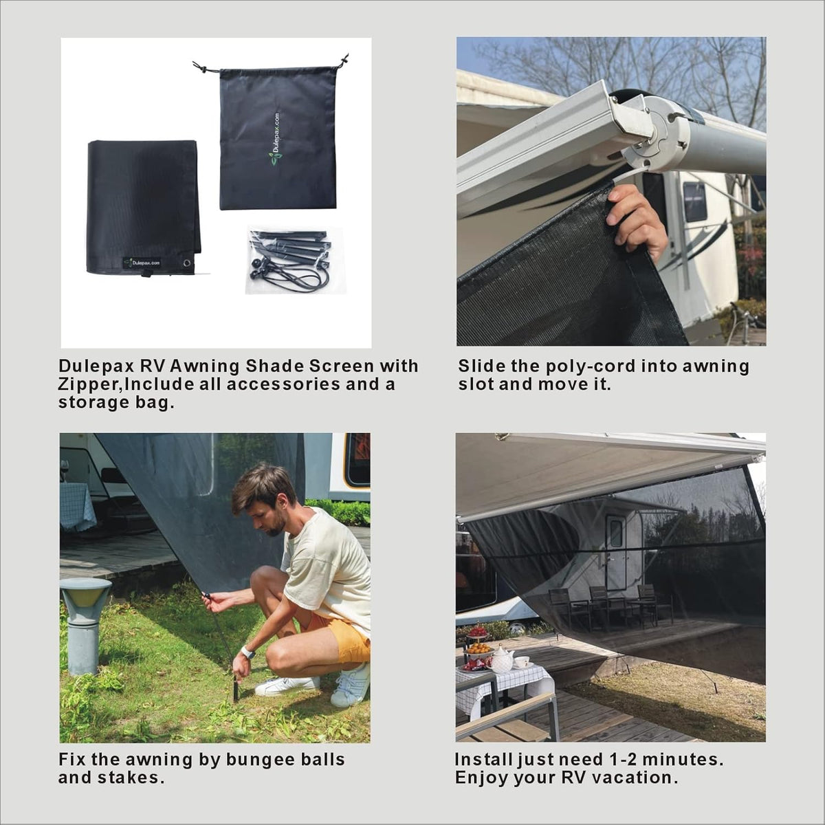 RV Awning Shade Screen with Zipper 8'X9'3'' Universal with Complete Kits A3643
