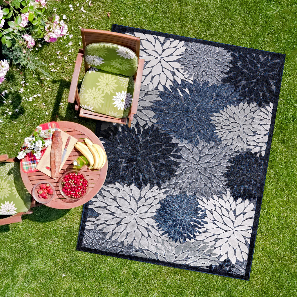 Navy Blue 8x10 Washable Indoor Outdoor Area Rug G7497
