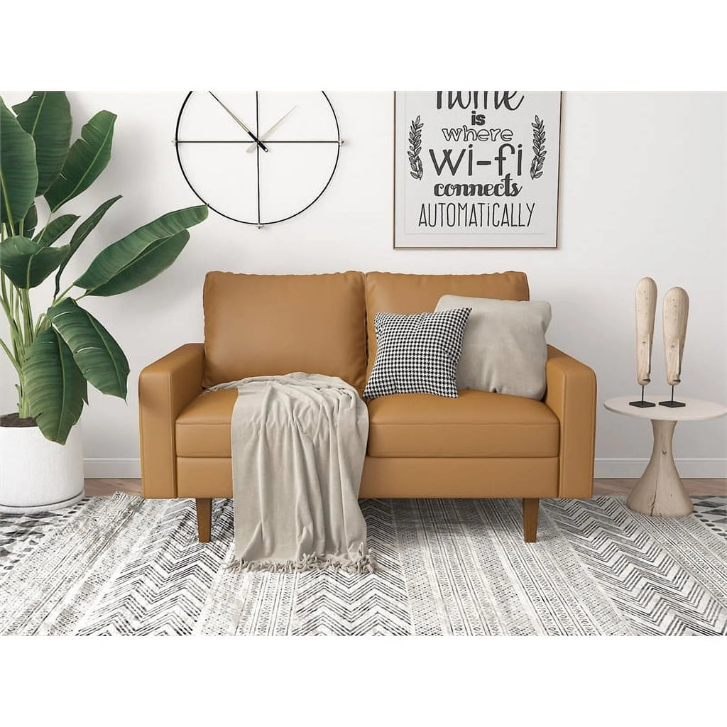 Brown Faux Leather Loveseat P1894