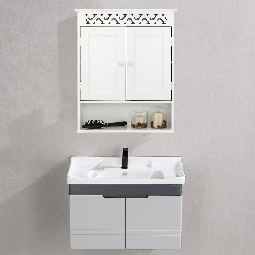Wall Mounted Medicine Cabinet with Double Doors and Open Shelf B280