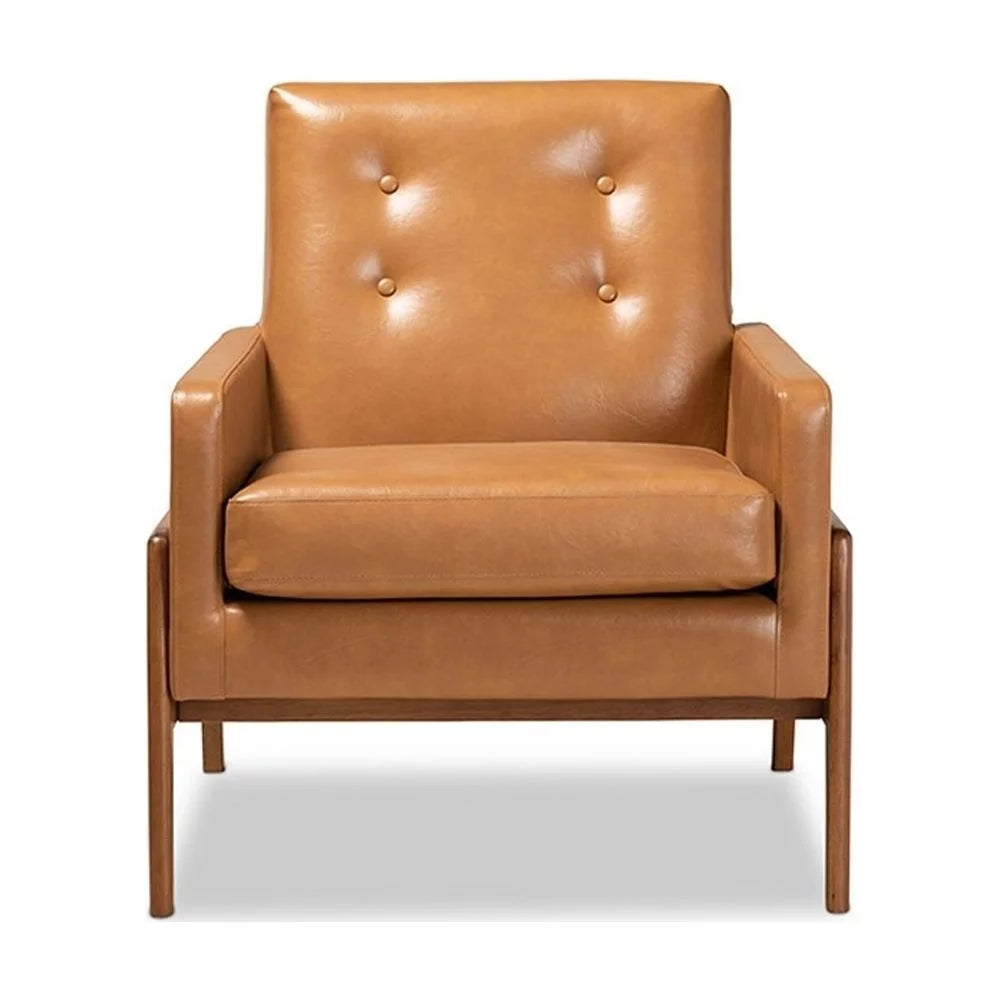 Tan Faux Leather Upholstered Wood Lounge Chair N471