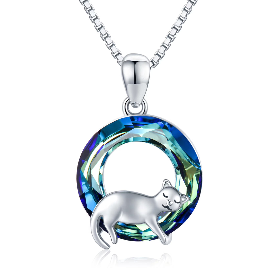 Cat Crystal Pendant Necklace 925 Sterling Silver F633135
