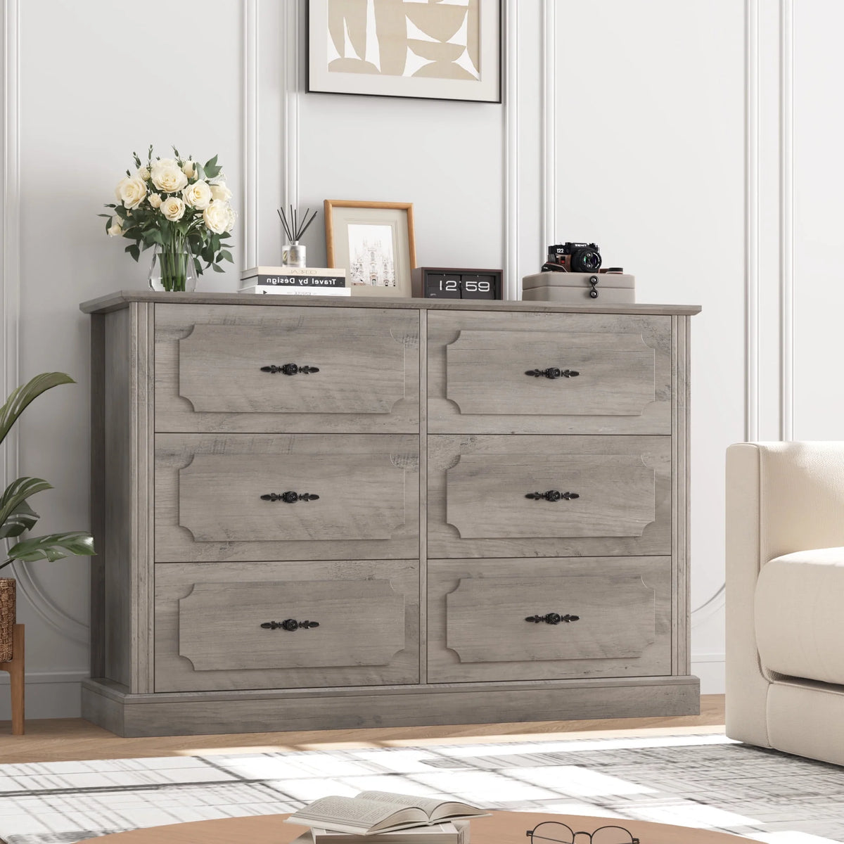 White 6 Drawer Wood Dresser C42670