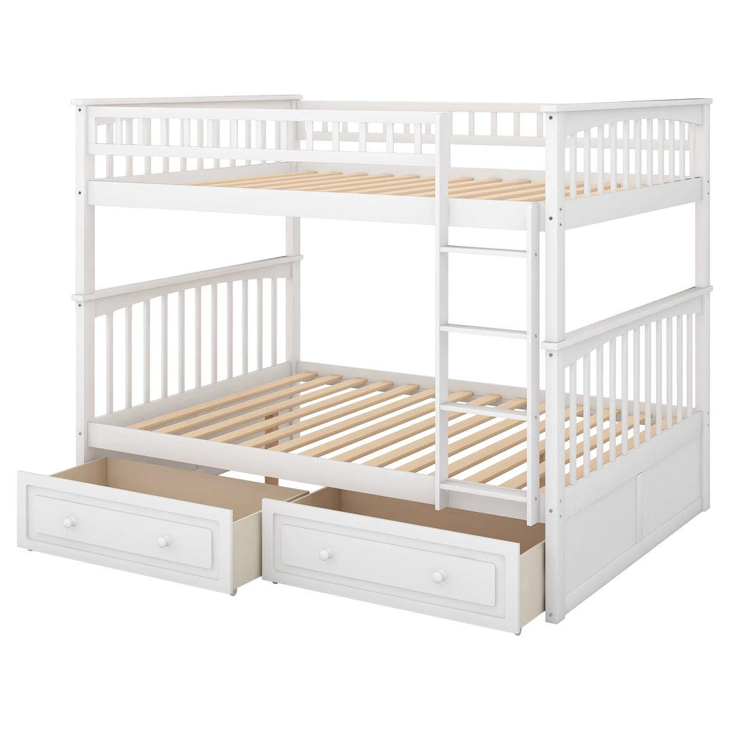 Pine Wood Full-Over-Full Bunk Bed with Storage I703522