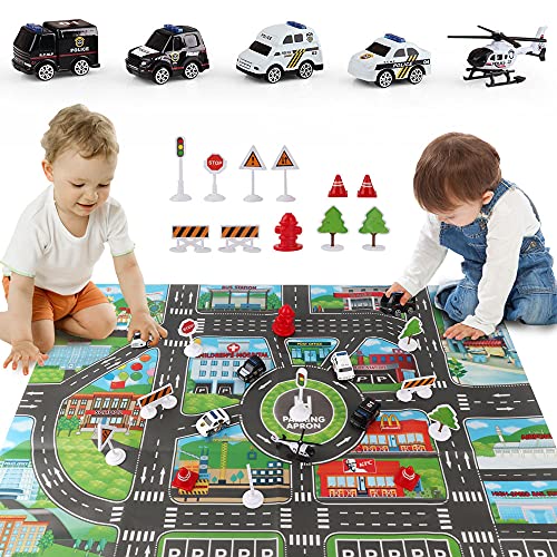Airplane Toy with Fire Truck Cars and Play Mat F143449