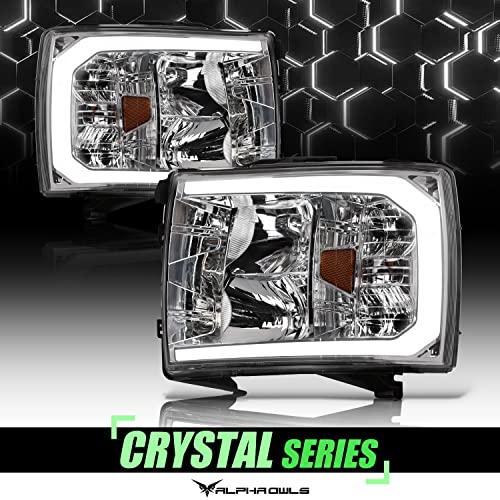 Black Amber Crystal Headlights with LED Light Bar W8786