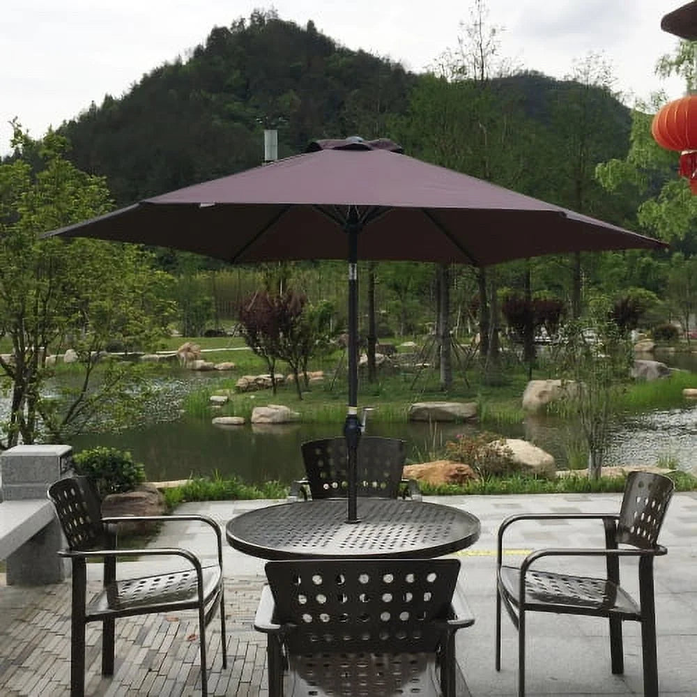 9FT Blue Striped Patio Umbrella with Push Button Tilt Y6482