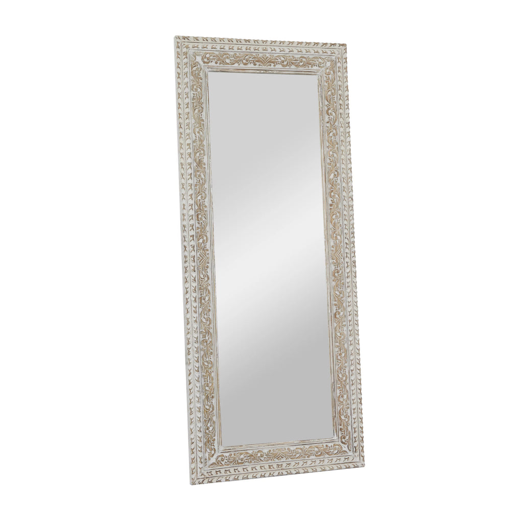 White Carved Floral Wall Mirror B744256