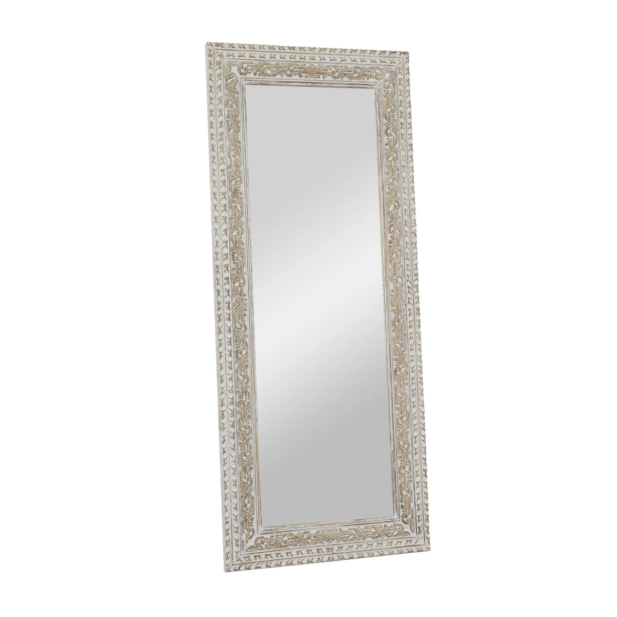 White Carved Floral Wall Mirror B744256